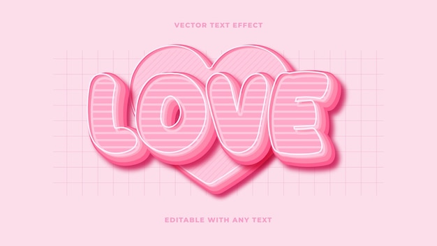 Amor por el efecto de texto de san valentín con fondo rosa degradado efecto de texto editable en 3D