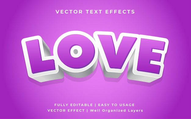 amor efectos de texto vectoriales 3d