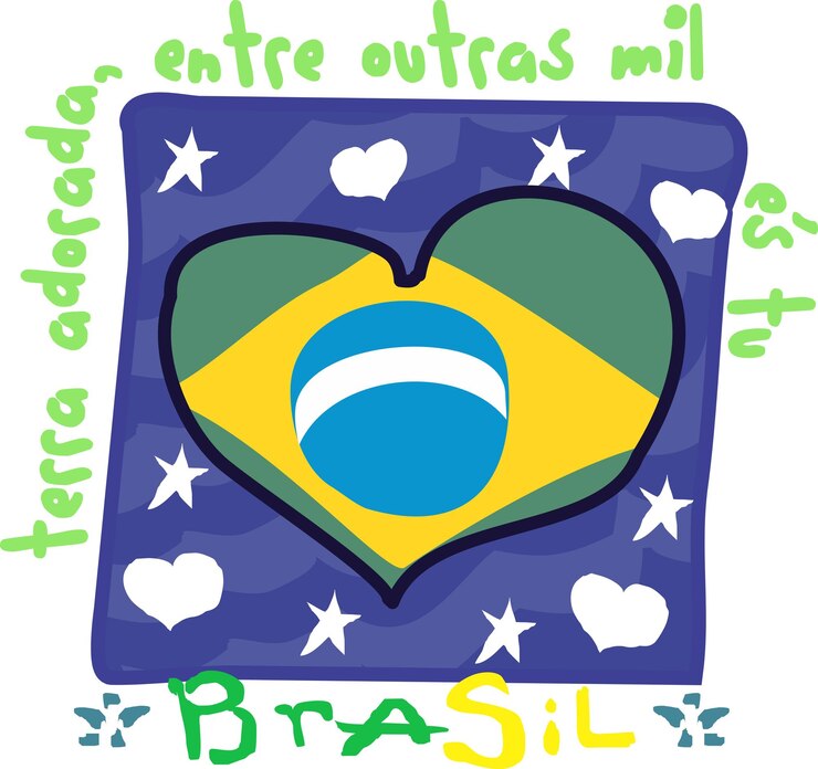 Amor emblema de Brasil colorido Día de la Independencia de Brasil vector corazón rojo y dibujos en los colores