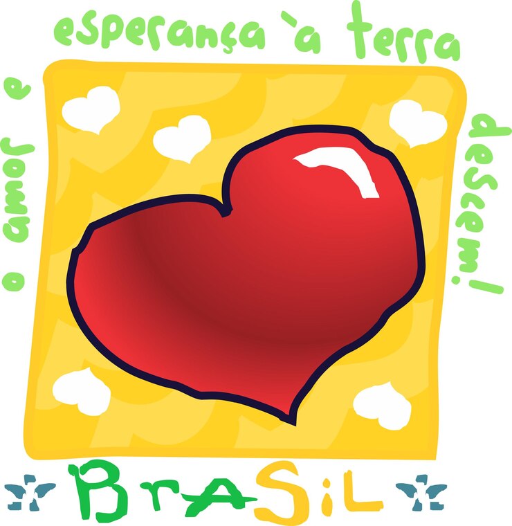Amor emblema de Brasil colorido Día de la Independencia de Brasil vector corazón rojo y dibujos en los colores