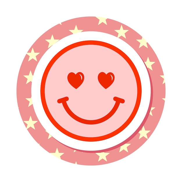 Vector en el amor emoji pegatina con ojos de corazón rosa y rojo combo groovy estética disco inspirado