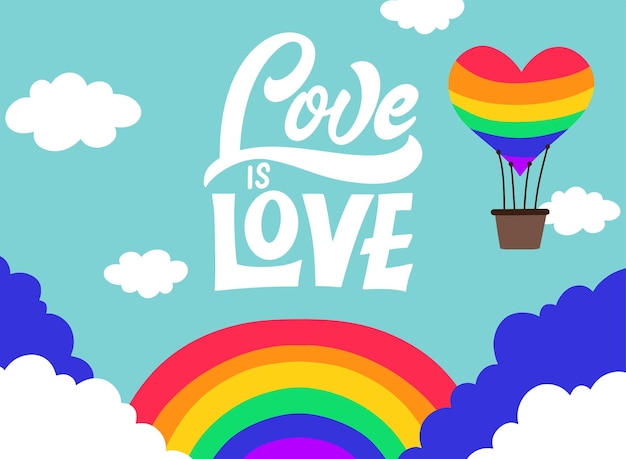 El amor es amor Cita de letras LGBT Concepto de cartel de orgullo con arco iris colorido Ilustración vectorial