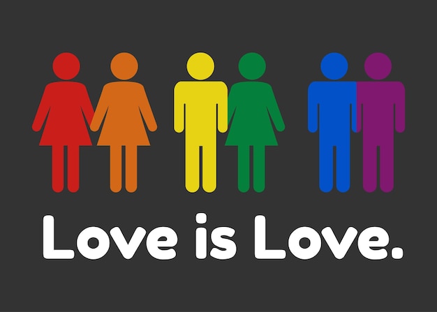 El amor es amor grupo de personas LGBT arte conceptual colores del arco iris ilustración mes del orgullo