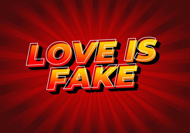 El amor es falso Efecto de texto en estilo tridimensional