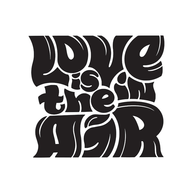 Vector el amor está en el aire vector dibujado a mano letras ilustradas cita motivacional día de san valentín letras escritas a mano en estilo gráfico en blanco y negro