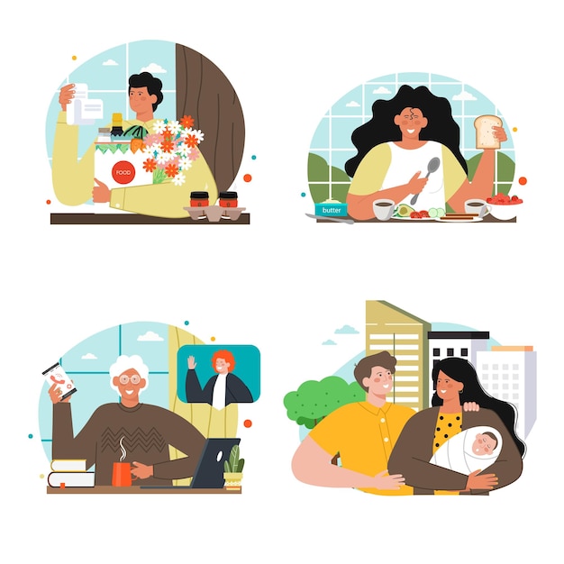 Amor establecer personas románticas ilustración vectorial plana