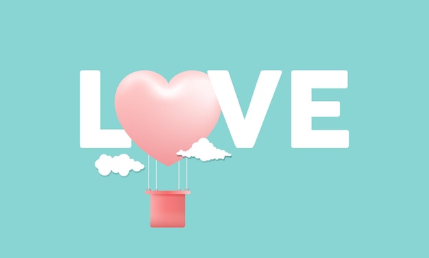 Amor Feliz día de San Valentín Hermoso fondo turquesa con globo de aire de corazón grande realista