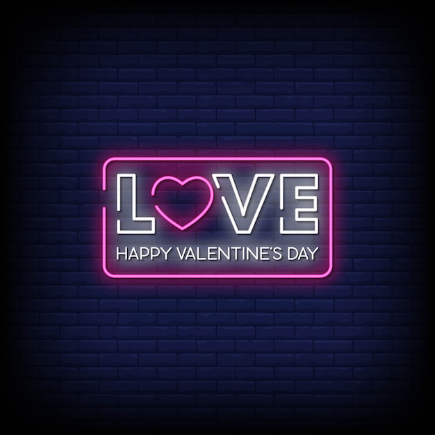 Amor Feliz Día De San Valentín Letreros De Neón Estilo Texto Vector