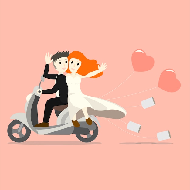 Amor feliz encantador matrimonio nuevo matrimonio pareja celebración moto carácter