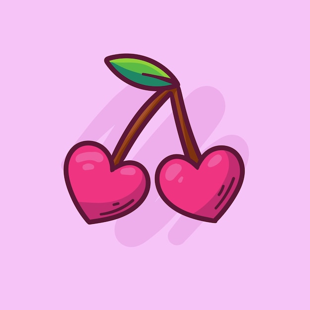 Amor en forma de cereza Ilustración de arte de dibujos animados vectoriales dibujados a mano sobre fondo aislado