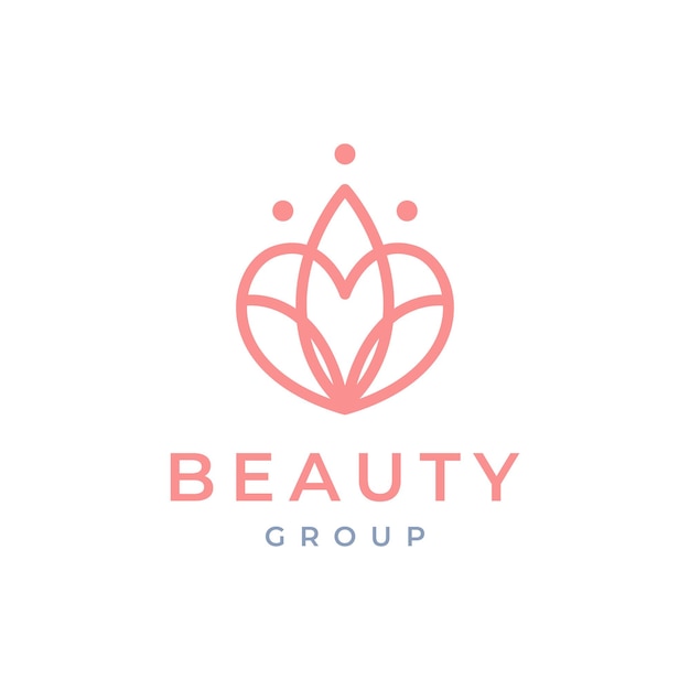amor forma corazón hojas femeninas cachorros grupo de flores estilo minimalista línea logotipo diseño vector icono ilustración