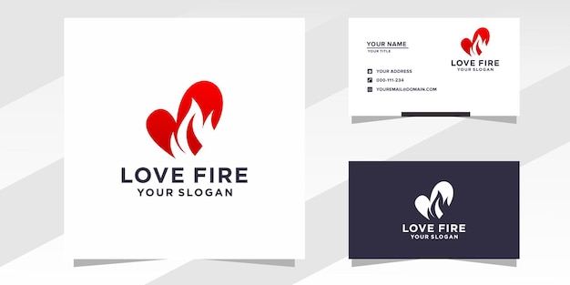 amor fuego logo con plantilla de tarjeta de visita