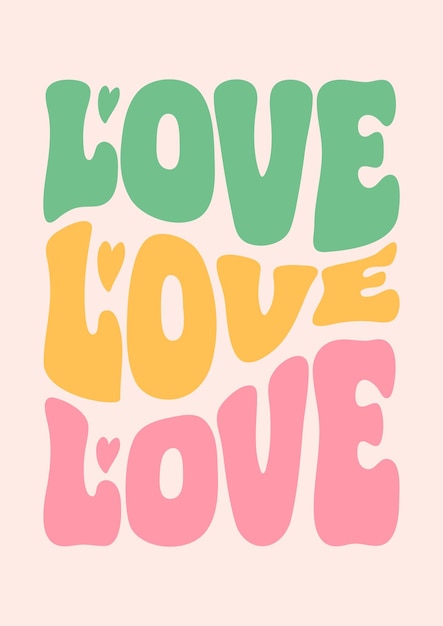 Amor groovy letras ilustración vectorial tipografía juguetona con letras giratorias en negrita perfecto para