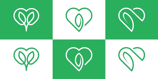 Amor y hoja logo icono línea creativa vector ilustración