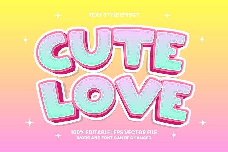 Vector amor lindo efecto de texto editable estilo de dibujos animados en 3d