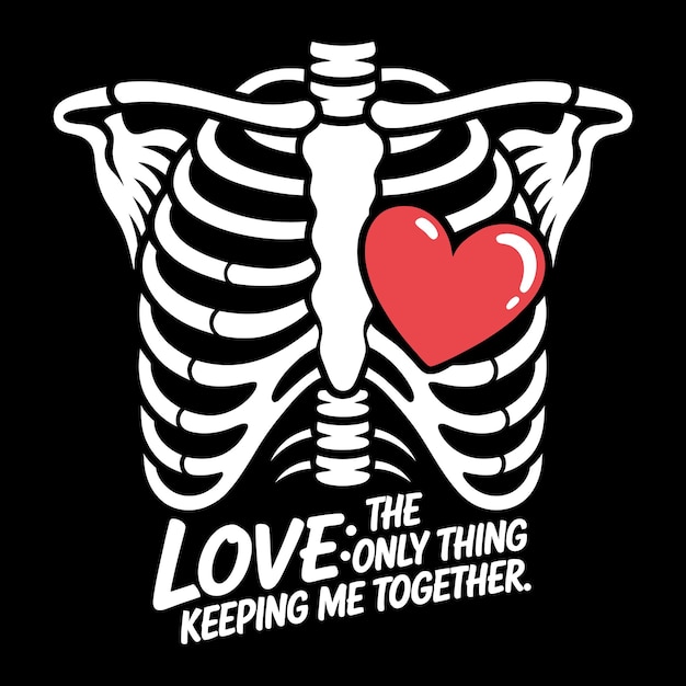 El amor me mantiene unido Ilustración vectorial del corazón del esqueleto