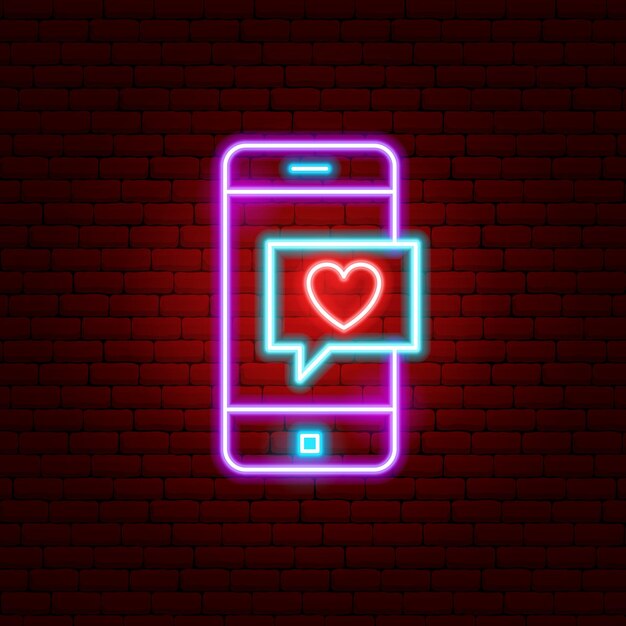 Amor mensaje de teléfono letrero de neón. Ilustración de vector de promoción móvil.