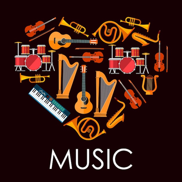 Vector amor música corazón compuesto de instrumentos musicales