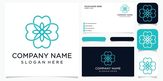 Amor natural o corazón combinar hojas. estilo de arte de línea. diseño de logo y tarjeta de visita.