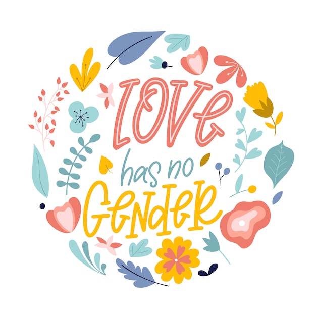El amor no tiene género. Cita de feminismo dibujada a mano. Eslogan de mujer de motivación en estilo de letras. ilustración vectorial