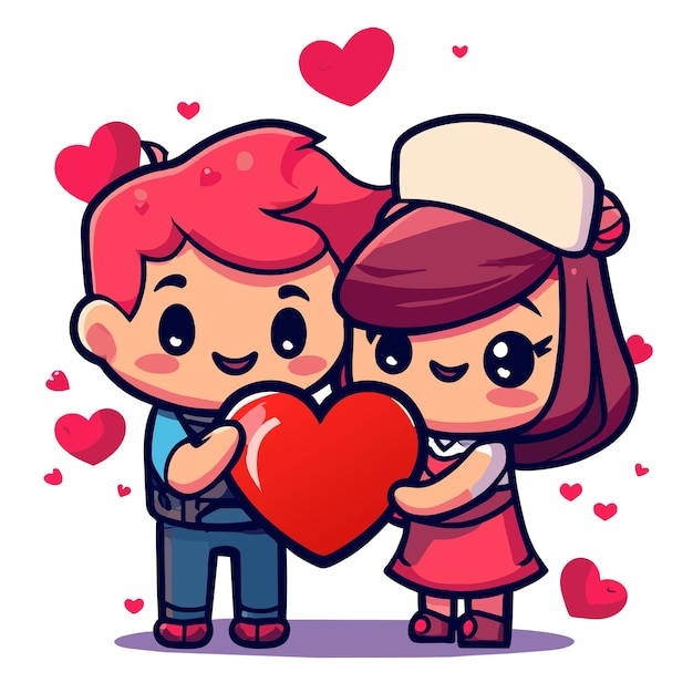 Vector el amor de la pareja de san valentín lindo dibujado a mano plano elegante mascota adhesivo de dibujo de personajes de dibujos animados