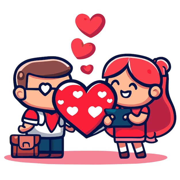 Vector el amor de la pareja de san valentín lindo dibujado a mano plano elegante mascota adhesivo de dibujo de personajes de dibujos animados