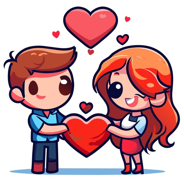 Vector el amor de la pareja de san valentín lindo dibujado a mano plano elegante mascota adhesivo de dibujo de personajes de dibujos animados