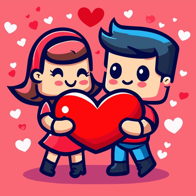 El amor de la pareja de san valentín lindo dibujado a mano plano elegante mascota adhesivo de dibujo de personajes de dibujos animados