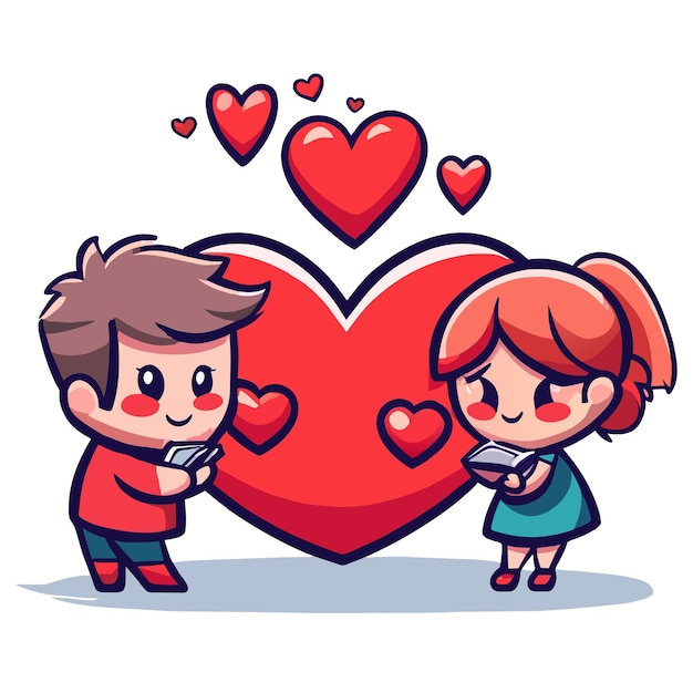 Vector el amor de la pareja de san valentín lindo dibujado a mano plano elegante mascota adhesivo de dibujo de personajes de dibujos animados