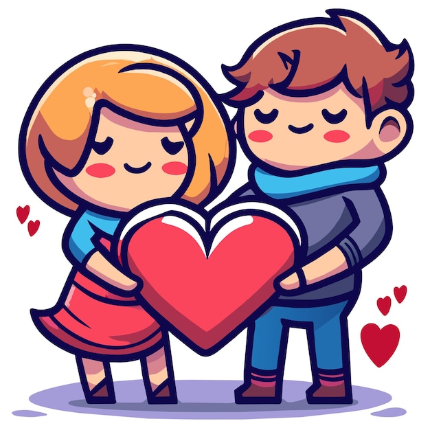 Vector el amor de la pareja de san valentín lindo dibujado a mano plano elegante mascota adhesivo de dibujo de personajes de dibujos animados