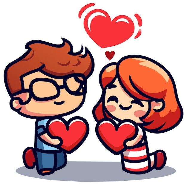 Vector el amor de la pareja de san valentín lindo dibujado a mano plano elegante mascota adhesivo de dibujo de personajes de dibujos animados