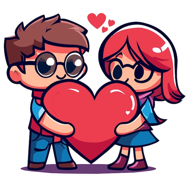 El amor de la pareja de san valentín lindo dibujado a mano plano elegante mascota adhesivo de dibujo de personajes de dibujos animados