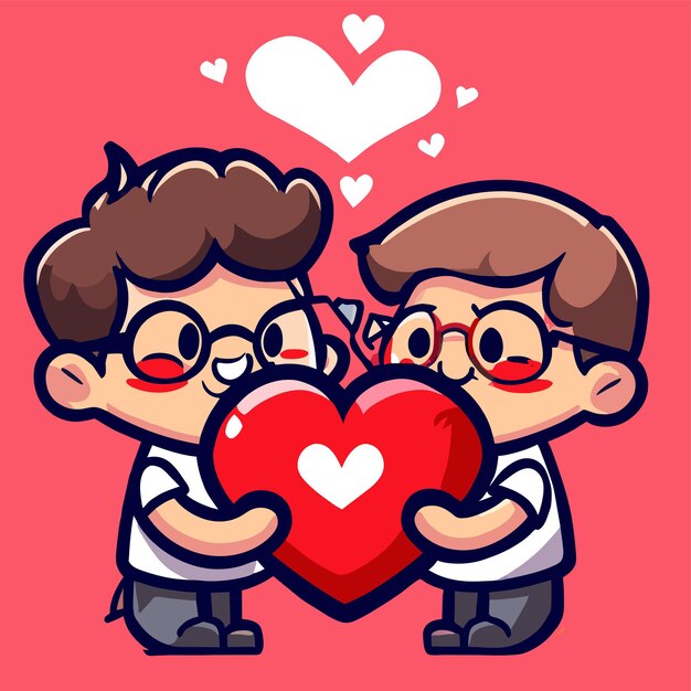 Vector el amor de la pareja de san valentín lindo dibujado a mano plano elegante mascota adhesivo de dibujo de personajes de dibujos animados