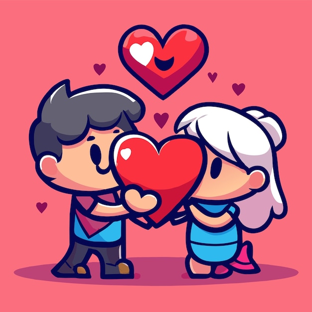 Vector el amor de la pareja de san valentín lindo dibujado a mano plano elegante mascota adhesivo de dibujo de personajes de dibujos animados