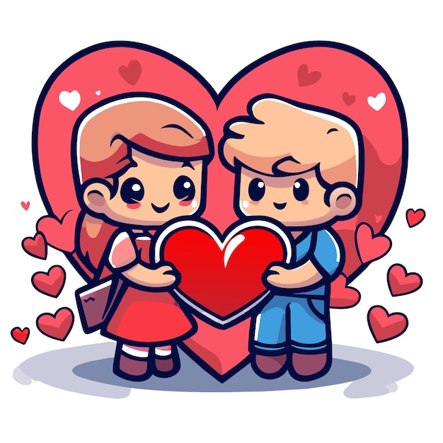 El amor de la pareja de San Valentín lindo dibujado a mano plano elegante mascota adhesivo de dibujo de personajes de dibujos animados