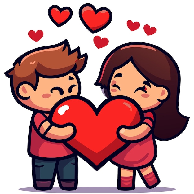 Vector el amor de la pareja de san valentín lindo dibujado a mano plano elegante mascota adhesivo de dibujo de personajes de dibujos animados