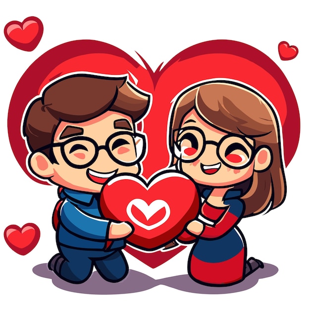 Vector el amor de la pareja de san valentín lindo dibujado a mano plano elegante mascota adhesivo de dibujo de personajes de dibujos animados