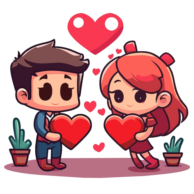 Vector el amor de la pareja de san valentín lindo dibujado a mano plano elegante mascota adhesivo de dibujo de personajes de dibujos animados