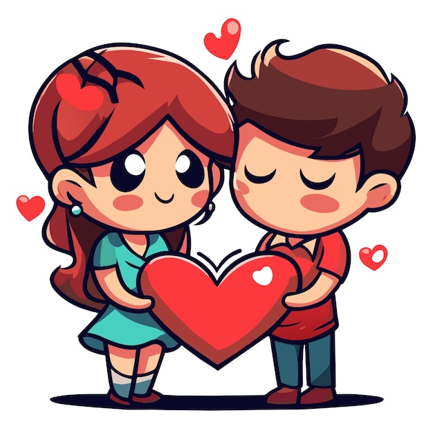 Vector el amor de la pareja de san valentín lindo dibujado a mano plano elegante mascota adhesivo de dibujo de personajes de dibujos animados