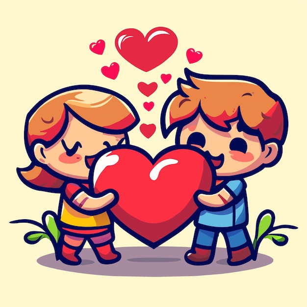 Vector el amor de la pareja de san valentín lindo dibujado a mano plano elegante mascota adhesivo de dibujo de personajes de dibujos animados