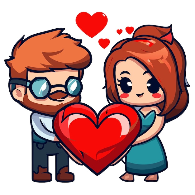 Vector el amor de la pareja de san valentín lindo dibujado a mano plano elegante mascota adhesivo de dibujo de personajes de dibujos animados