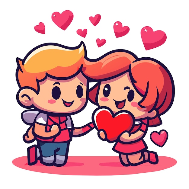 Vector el amor de la pareja de san valentín lindo dibujado a mano plano elegante mascota adhesivo de dibujo de personajes de dibujos animados