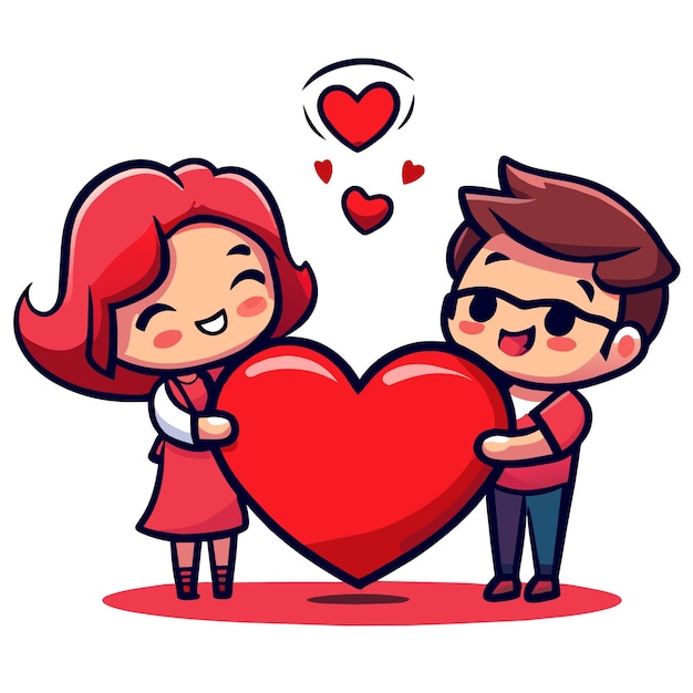 Vector el amor de la pareja de san valentín lindo dibujado a mano plano elegante mascota adhesivo de dibujo de personajes de dibujos animados