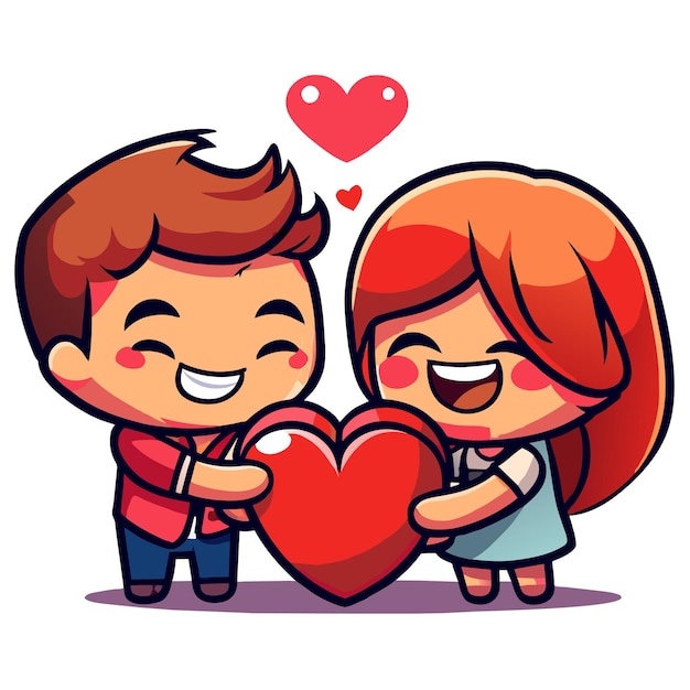 Vector el amor de la pareja de san valentín lindo dibujado a mano plano elegante mascota adhesivo de dibujo de personajes de dibujos animados