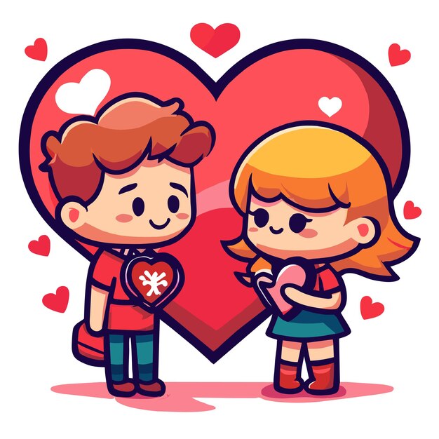 El amor de la pareja de san valentín lindo dibujado a mano plano elegante mascota adhesivo de dibujo de personajes de dibujos animados