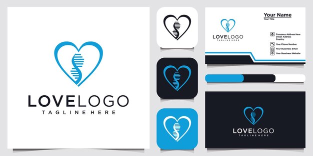 amor plantilla de diseño de logotipo de ADN y tarjeta de visita