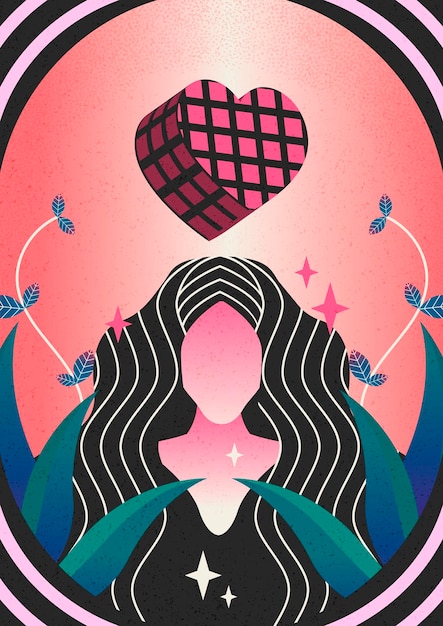 Amor propio, ilustración de mujer espiritual, vector de arte surrealista