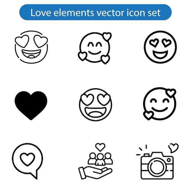 El amor reacciona con el arte vectorial del conjunto de iconos de ilustración en fondo blanco