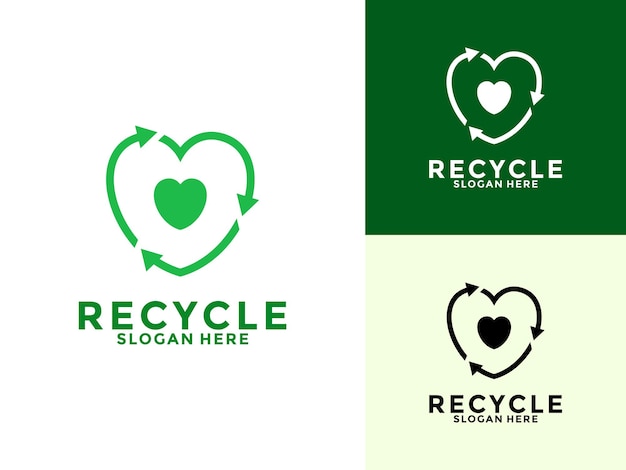 El amor recicla el logotipo eco y salva la plantilla vectorial del logotipo del planeta