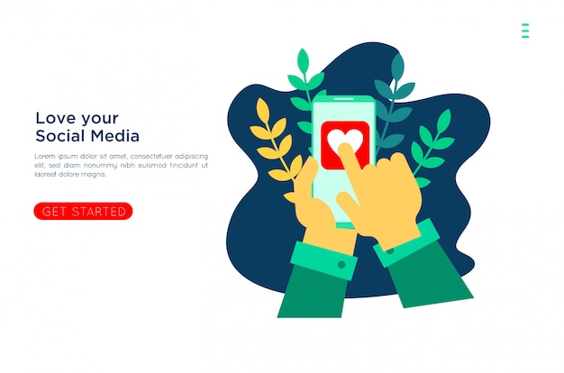 Vector amor de las redes sociales con ilustración plana